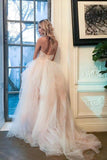 Gorgeous Sweetheart Backless A-line Strapless Tulle Long Elegant Wedding Dress OKX39