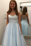 Lilac Spaghetti Strap Sparkly Prom Dress Shiny A-line Long Evening Dress OKY99