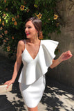 One-Shoulder Asymmetrical Ruffle Short V Neck Party Homecoming Dresses OK1465