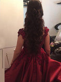 Ball Gown Burgundy Sleeveless Off-the-Shoulder Lace Applique Prom Dresses OKC77