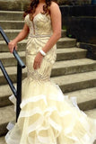 Beige Mermaid Beaded Strapless Long Pretty Prom Dress For Teens K707
