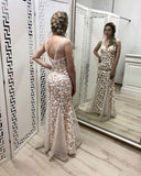 Mermaid Flowers V Neck Prom Dress Unique Long Evening Dress OKJ17