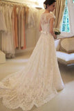 Cap Sleeves Lace A Line Long Affordable Wedding Dress OKC70