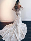 Elegant Mermaid Sweetheart Off Shoulder Zipper Back Lace Long Wedding Dress OK1515