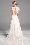 Elegant Chiffon Long Wedding Dresses Open Back Bridal Gowns With Lace Top OKV13