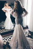 Elegant Mermaid Sweetheart Off Shoulder Zipper Back Lace Long Wedding Dress OK1515