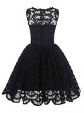 A-Line Short Sleeveless Vintage Black Lace Prom/Homecoming Dress OK229