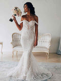 Sexy Mermaid Backless Off the Shoulder Lace Long Wedding Dress Bridal Dresses OKZ34