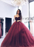 Princess Burgundy Strapless Ball Gown Long Evening Prom Dress OK946