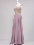 Elegant A-line Chiffon Formal Evening Dress for Women Long Beaded Prom Dress OKY54