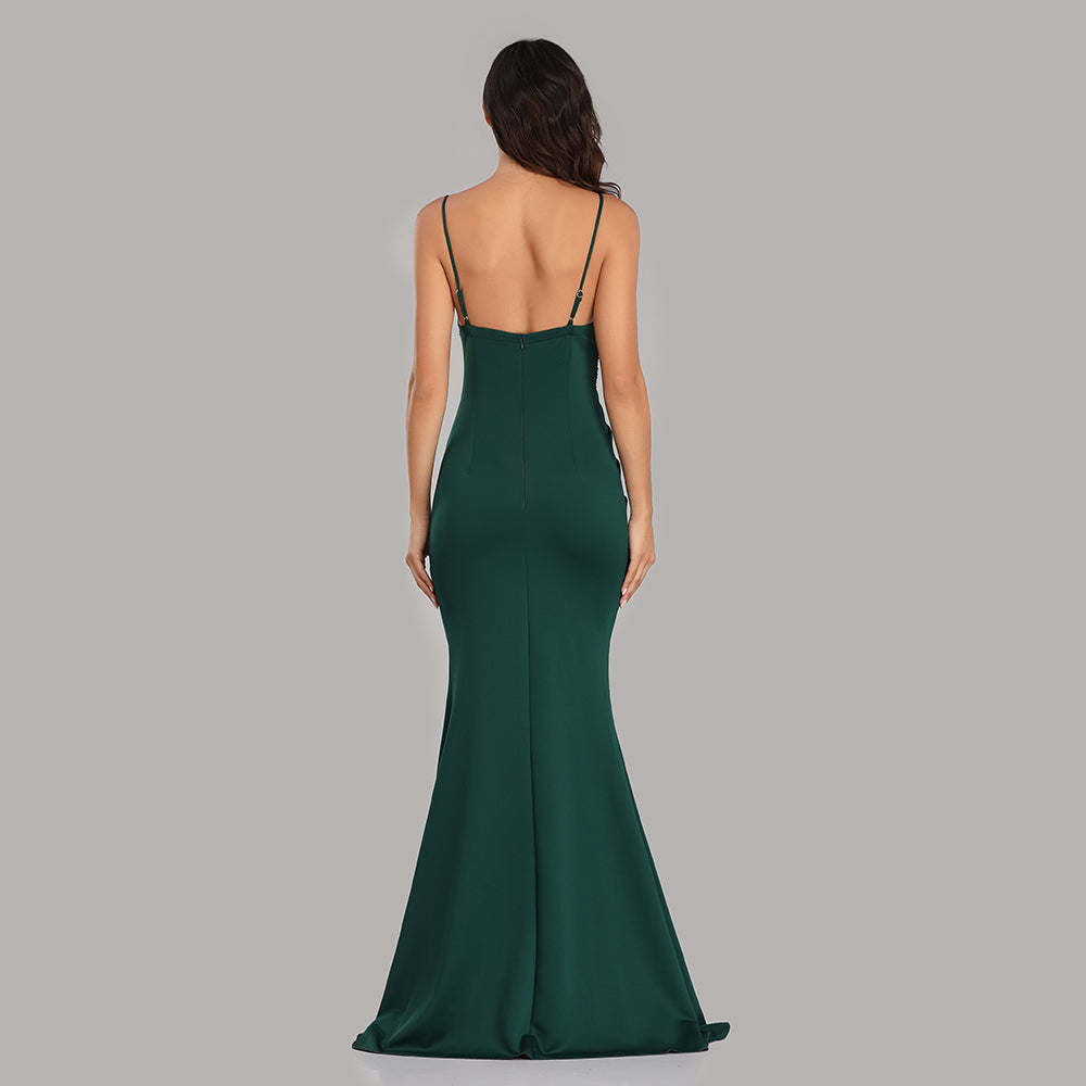 Green Mermaid Spaghetti Straps Long Prom Dress With Slit XU90815