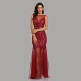 Burgundy Sheath Sexy Lonmg Prom Dress With Sequins XU90816