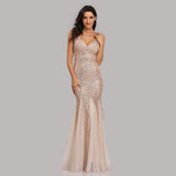 Mermaid Burgundy Tulle Long Sequined Prom Dress XU90813