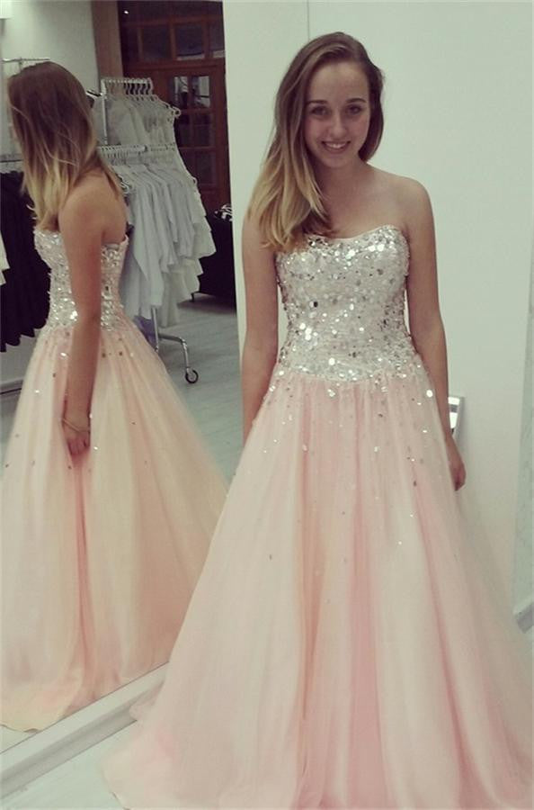 Pink Sweetheart Lace Up A-line Handmade Girly Prom Dress K732