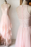 Princess Pink Lace Long Prom Dresses Bridesmaid Dresses OKK96