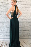 Elegant Dark Green Chiffon Split Long Prom Dresses With Beads OKK90