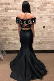 Mermaid Two Piece Embroidery Black Long Prom Dresses OKL6