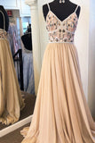 Spaghetti Straps Beading A Line Prom Dresses with Appliques OKK76