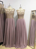 Elegant A-line Chiffon Formal Evening Dress for Women Long Beaded Prom Dress OKY54