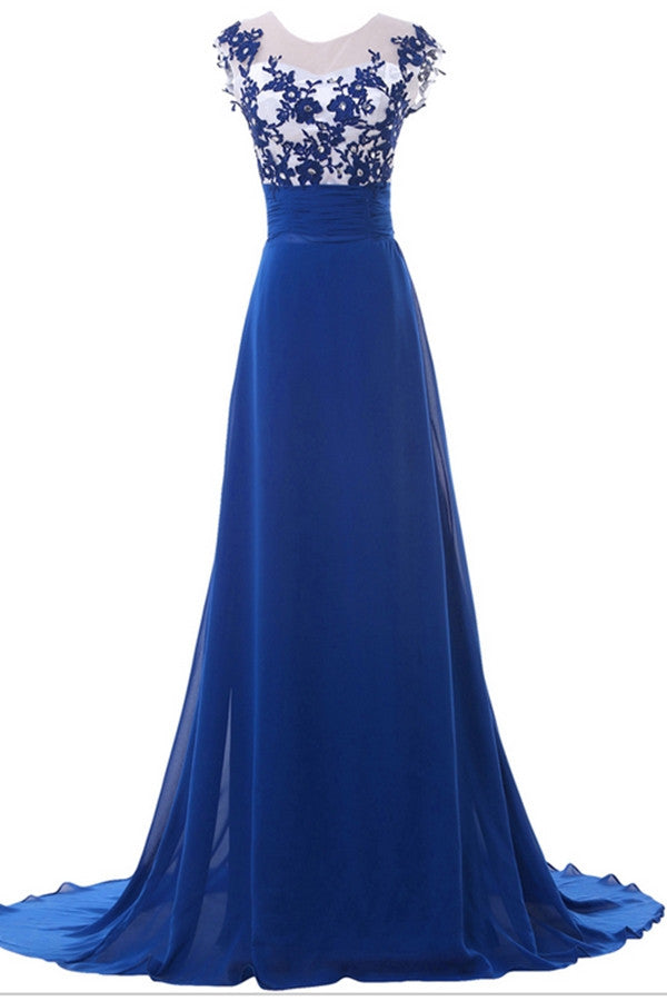 Sweep Train Blue Lace Chiffon High Low Cheap Simple Prom Dress For Teens K746