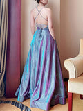 Long A-line Prom Dress with Pockets Formal Evening Ball Gowns Side Slit Glitter Party Dress OKY42