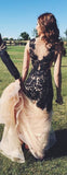 V-neck Long Mermaid Black Lace Charming Sexy Party Prom Dress K729