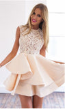 A Line Lace Panel Sleeveless Layered Homecoming Dresses,Short Cute Prom Dresses OK285