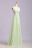 Simple A Line Floor Length Sweetheart Chiffon Belt Sage Long Prom Dress OK1024