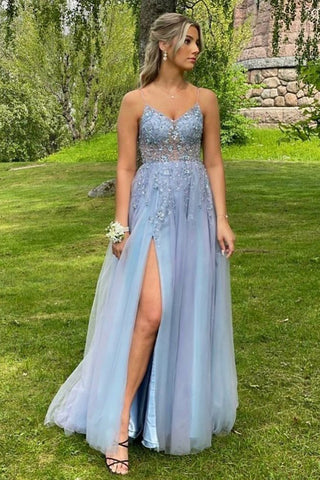 Stylish V Neck Beaded Navy Blue Lace Prom Dresses, Navy Blue Lace Form –  Shiny Party