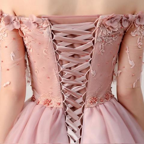 Chic Short Pearl Pink Off-the-shoulder Homecoming Dresses,Tulle Cheap Prom Dresses OK511