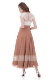 Unique A Line V Neck Chiffon Lace Top Ankle-length Cap Sleeves Prom Dresses OK807