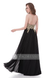 Black Chiffon A Line Long Appliques Prom Dress With Beads OK806