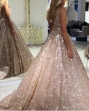 Chic Long Ball Gown V-neck Sequin Shiny Party Prom Dress Pretty Dress OD915