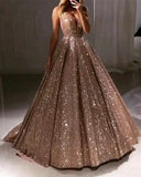 Chic Long Ball Gown V-neck Sequin Shiny Party Prom Dress Pretty Dress OD915