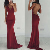 Formal Burgundy Mermaid Long Spaghetti Straps Prom Dresses OKD81