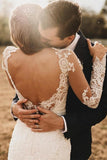 Beautiful Tulle Lace Ivory V-neck Long Sleeves Wedding Dress Bridal Gowns OK1138