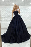 Sparkly A Line Black Long Prom Dresses, Formal Evening Dresses, Black Gowns OK1920