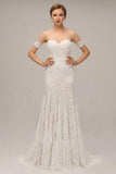 Charming Ivory Lace Mermaid Beach Wedding Dress Sweetheart Boho Bridal Dresses OKN95