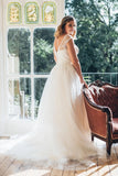 Classic Tulle Plus Size Beaded Wedding Dress Lace Applique A-line Bridal Dress OKW28