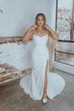 Elegant Mermaid Off the Shoulder Split Wedding Dress Long Bridal Dress OK1562