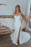 Elegant Mermaid Off the Shoulder Split Wedding Dress Long Bridal Dress OK1562