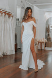 Elegant Mermaid Off the Shoulder Split Wedding Dress Long Bridal Dress OK1562