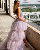 Sparkling Tulle A Line Strapless High Low Layers Prom Dress Evening Dress OK1556