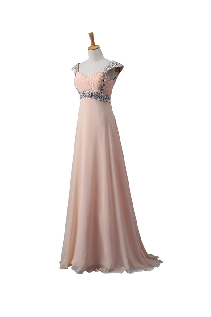 Blush Pink Chiffon Beaded Long Prom Dresses ED0665