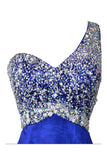 Royal Blue Beaded One Shoulder Long Prom Dresses ED0676