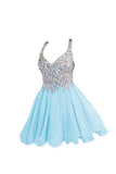 Light Sky Blue Beaded V-neck Homecoming Dresses ED0687