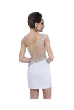 One Shoulder White Beaded Sheath Homecoming Dresses ED0690