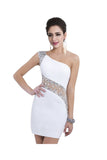 One Shoulder White Beaded Sheath Homecoming Dresses ED0690