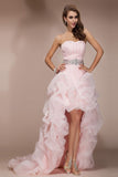 Pink Backless Beaded High-Low Prom Dress ED0704