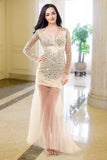 V-neck Long Sleeves Beaded Modest Prom Dress ED0716